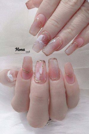 Nail box nơ hồng mix trắng