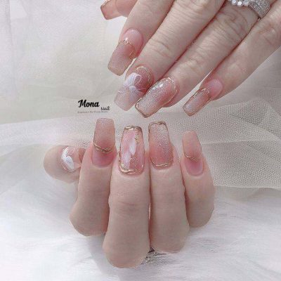 Nail box nơ hồng mix trắng