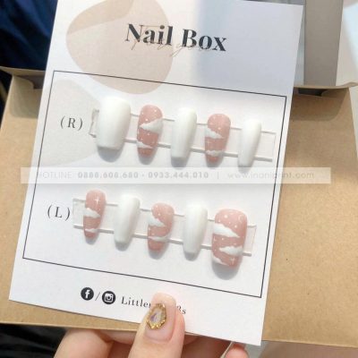 Nail box mây trắng mix hồng siêu xinh